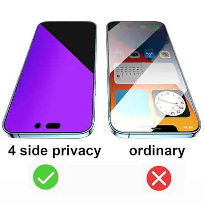 2 Pack 360 Degree Anti-blue Privacy Tempered Glass for iPhone 16 Pro Max Anti-Spy 4 Directions Screen Protector Film 4 Sides Anti-Peeping 6.9 inch - size: For iPhone 16 Pro Max
