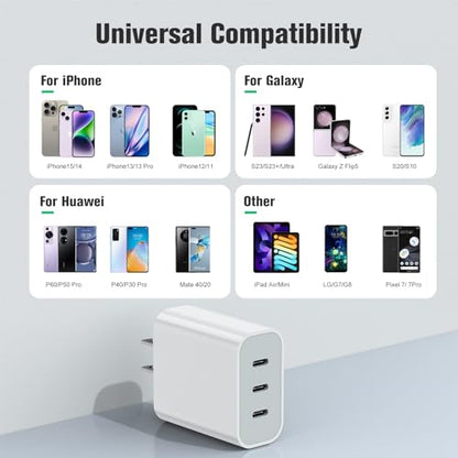 USB C Charger Block, Amoner 35W 3-Port USB C Block Fast Wall Charger