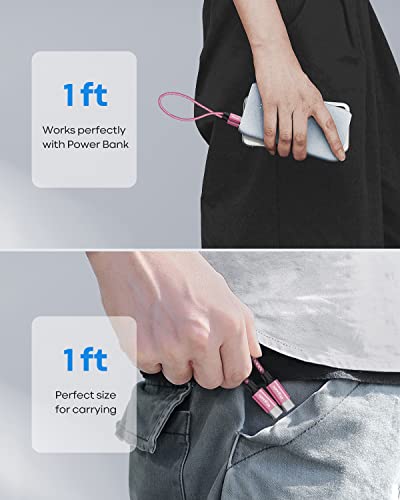 etguuds USB C to USB C Cable 1ft, 2-Pack 60W C to C Cable Fast Charging - color: Pink, size: 1ft