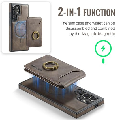 for Samsung Galaxy S26 Ultra 2 in 1 Detachable Card Bag Wallet Case Durable Leather Wallets Magnetic Card Holder 4 Card Slots Ring Stand RFID Blocking Coffee - color: Coffee, size: Samsung Galaxy S26 Ultra