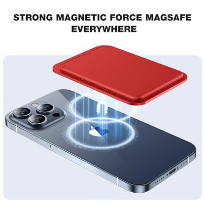 Miracase Magnetic Wallet, Compatible with MagSafe Wallet, 3-Card Holder, for iPhone 15/14/13/12 Series，Red - color: C-Red, style: Basic Wallet
