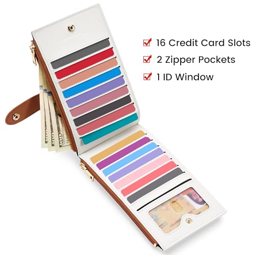 Travelambo RFID Wallet Women Large Size Bifold Multi Card Wallet Case with Zipper Pocke Credit Card Holder for Women - color: Brown & Beige