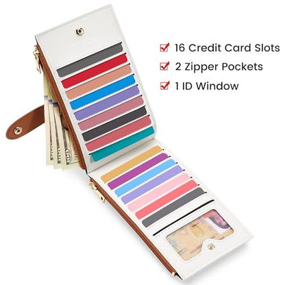 Travelambo RFID Wallet Women Large Size Bifold Multi Card Wallet Case with Zipper Pocke Credit Card Holder for Women - color: Brown & Beige