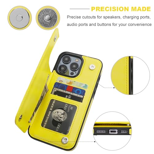 ONETOP Compatible with iPhone 15 Pro Max Wallet Case with Card Holder, PU Leather Kickstand Card Slots Case, Double Magnetic Clasp and Durable Shockproof Cover 6.7 Inch (Yellow) | Kickstand,ID/Cash Holder,Case Wallet with Card Slots,Double Magnetic Clasp,
