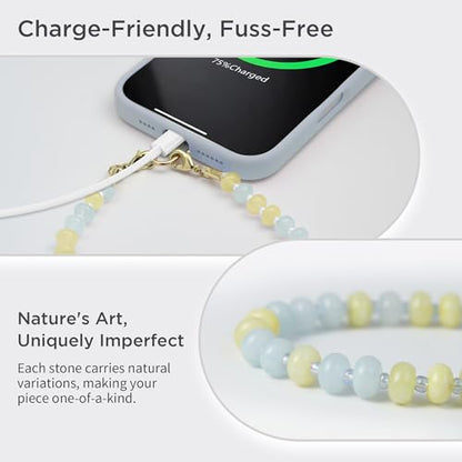 POSADINA Natural Stone Phone Charm, Beaded Healing Phone Wrist Strap, Handmade Cellphone Chain Lanyard with Tether Tab - color: Aquamarine Dawn