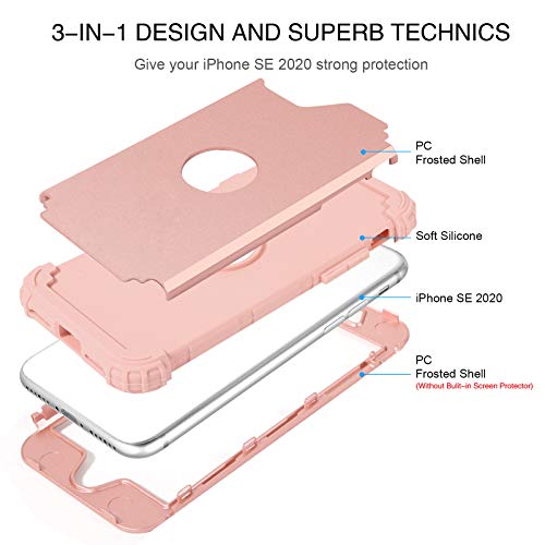 BENTOBEN for iPhone SE 2022 Case and Phone Case iPhone SE 2020, Heavy Duty 3 in 1 Full Body Rugged Shockproof Hybrid Hard PC Soft Rubber Bumper Drop Protective Girl Women Boy Men SE Cover, Rose Gold - color: Rose Gold