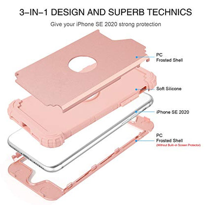 BENTOBEN for iPhone SE 2022 Case and Phone Case iPhone SE 2020, Heavy Duty 3 in 1 Full Body Rugged Shockproof Hybrid Hard PC Soft Rubber Bumper Drop Protective Girl Women Boy Men SE Cover, Rose Gold - color: Rose Gold