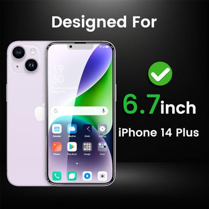 Romkasi 3 Pack Privacy Screen Protector for iPhone 14 Plus 6.7 Inch with 3 Pack Camera Lens Protector, Anti Spy Tempered Glass Film, Anti-Scratch, Touch Sensitive, Case Friendly - color: iPhone 14 Plus