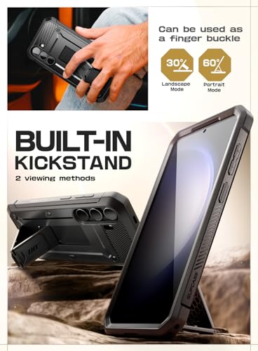 SUPCASE for Samsung Galaxy S24 Case with Stand [2 Front Frames] [Built-in Screen Protector & Belt-Clip] [Military-Grade Protection] Heavy Duty Rugged Kickstand Phone Case for Galaxy S24 6.2", Black | 2x Front Frame, Invisible Kickstand, Belt Clip Holster,