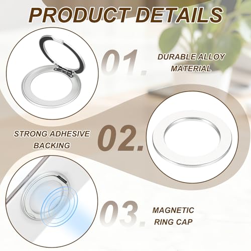 PATIKIL Phone Ring Holder, Metal 360 Rotation Magnetic Phone Grip Holder Stand with Adhesive Backing Smartphone Finger Grip Kickstand for Tablet Case Car Mount Accessory, Silver - color: Silver