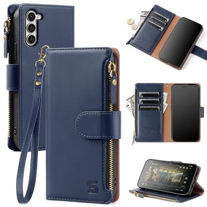 Shieldtop Compatible with Samsung Galaxy S23 5G Wallet Case with Card Holder,Women Men RFID Blocking PU Leather Flip Cover Wrist Strap Zipper Credit Card Slots,Phone Case for S23 5G 6.1",Blue - color: Blue, size: Galaxy S23 - 6.1"