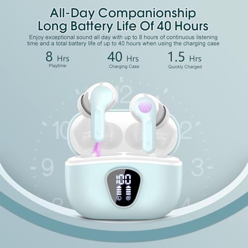Wireless Earbuds, Bluetooth 5.4 Headphones HiFi Stereo, Bluetooth Earbuds - color: Azure