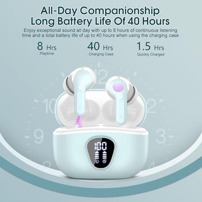 Wireless Earbuds, Bluetooth 5.4 Headphones HiFi Stereo, Bluetooth Earbuds - color: Azure
