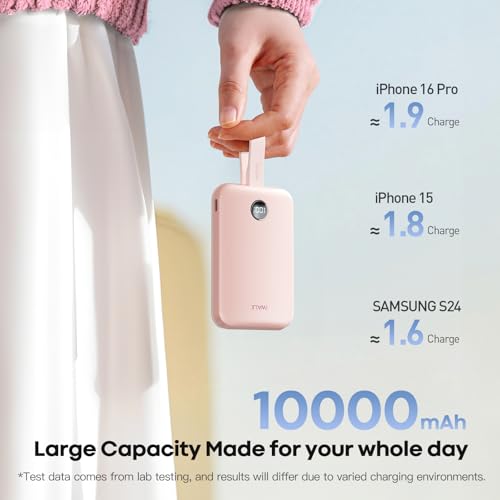 iWALK Magnetic Power Bank 10000mAh, 30W Wireless Portable Charger with Fast Charging USB-C Cable,Qi2 Certified 15W Battery Pack with LED Display for iPhone 17/16/16 Pro/15/14/13 Series, Samsung Galaxy - color: Pink