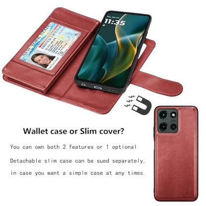 Njjex Wallet Case for Motorola Moto G 5G 2025, for Moto G 5G 2025 Case, [9 Card Slots] PU Leather ID Credit Card Holder Folio Flip [Detachable] Kickstand Magnetic Phone Cover & Lanyard [Wine Red] - color: Wine Red