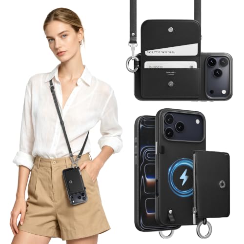 MAGEASY Pouch MagSafe Crossbody Wallet Phone Case for iPhone 18 Pro Max & 17 Pro Max - Removable Wallet with Strap, 16ft Drop Protection, Card Holder Coin Pocket Magnetic Purse (Black) - color: Black, size: iPhone 17/18 Pro Max