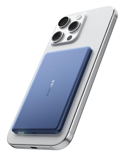 “Air” Power Bank for MagSafe 5000mAh Ultra Slim Battery Charger Case | Magnetic Wireless Portable Battery Charger Case with USB-C Cable, Compatible with iPhone 17/16/15/14/13/12 Series Only (Blue) - color: Blue