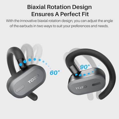 TOZO O2 Open Ear Wireless Earbuds,Multi-Angle Adjust 42H Bluetooth 5.3 - color: Dark Black