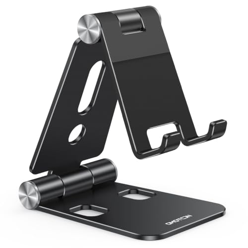 OMOTON Foldable Cell Phone Stand, C4 Portable Aluminum Phone Holder - color: Black