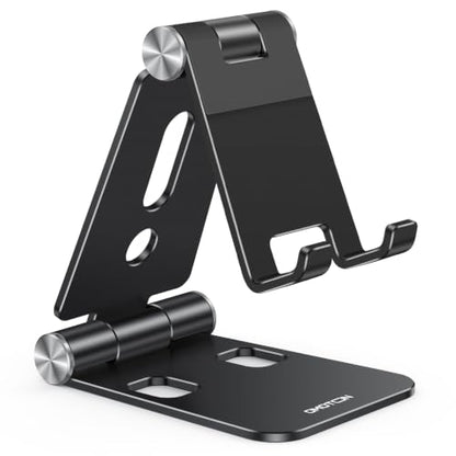 OMOTON Foldable Cell Phone Stand, C4 Portable Aluminum Phone Holder - color: Black