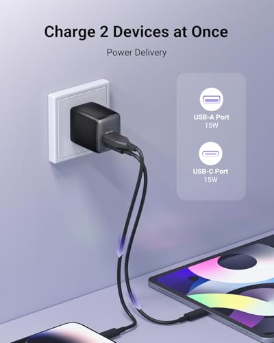 wegear USB C Fast Charging Charger, 30W Dual-Port GaN Nano Charger - color: Black, size: 2 Pack