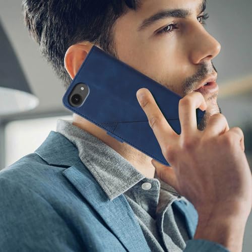 Flip Wallet Case for iPhone 17e/16e, Wrist Strap, Blue | Embossed PU Leather, Detachable Wrist Strap, Card Slots, TPU Inner, Cash Pocket, Magnetic Closure, Stand, Precise Cutouts - color: Blue