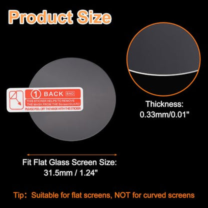 HARFINGTON 4pcs Watch Glass Screen Protector 31.5mm 9H Tempered Glass HD Clear Curved Edge Anti-Scratch Waterproof Round Smart Watch Dial Crystal Face Protective Film with Accessories - size: 31.5mm