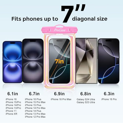 ProCase 2 Pack Floating Waterproof Phone Pouch, IPX8 Dry Bag for 7" Phones | Fits iPhone 17/16/15/14, Galaxy S24/S23 & Pixel 8/7. Touchscreen Waterproof Pouch for Swimming, Diving & Snow -Pinkblue - color: Pink/Blue