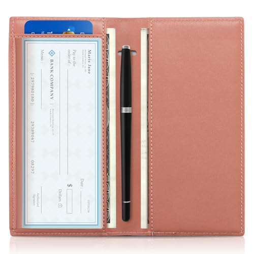 CoBak Checkbook Cover for Women & Men - PU Leather Case with RFID Blocking | Classic Design Check Book Holder for Personal and Business - color: Crocodile Pink