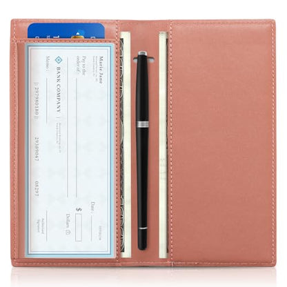 CoBak Checkbook Cover for Women & Men - PU Leather Case with RFID Blocking | Classic Design Check Book Holder for Personal and Business - color: Crocodile Pink