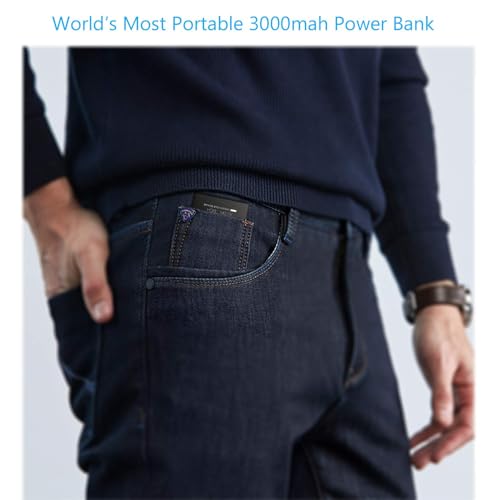 Portable Charger Power Bank 3000mAh Slim Dual USB Travel Black | Pocket Sized 2.2oz Light Design Charges Two Devices Simultaneously With FCC Safety Certified Circuit Protection