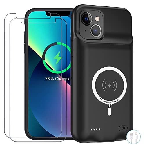 Battery Case for iPhone 13, Enhanced 10000mAh Portable Protective Smart Wireless Charging Case Support Carplay Compatible with iPhone 13 (6.1 inch) Rechargeable Extended Battery Charger Case (Black) - size: iPhone 13 (6.1 inch)
