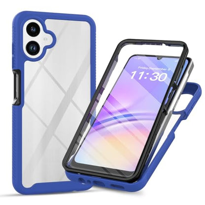 360 ° Protective Case for Samsung Galaxy A07 4G, Dustproof Shockproof Case with Built-in Tempered Screen Protector, Full Body Protective Heavy Duty Slim Back Phone Cover(Navy Blue) - color: Navy blue