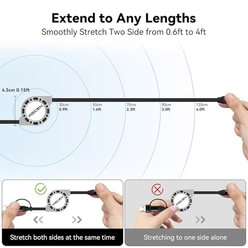 3-in-1 Retractable Charging Cable USB C Lightning Adapter USB A/C to Lightning Cable 27W PD [Fast Charging & Data Sync] Multiple Charger for iPhone 14 13 12 11 Xs X SE 8 7 6 5s Plus,iPad,iPod