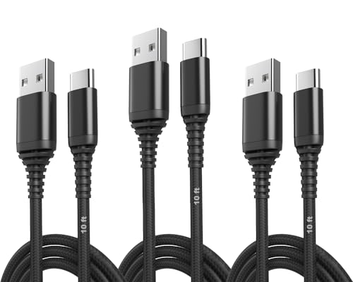 (3 Pack - 10ft USB Type C to USB A Cables - QC Fast Charging 10 feet Braided Cords Compatible with iPhone 15, MacBook Pro, iPad mini 6, Air 4, Galaxy S23, Note, Pixel, Moto Edge Android - size: 3-Pack - 10ft