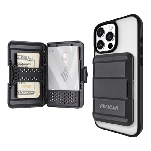 Pelican MagSafe Wallet for iPhone - Slim Magnetic Phone Wallet - Black | Heavy Duty MIL-STD Snap-On Magnetic Card Holder - Detachable Hard MagSafe Wallet for iPhone 17 Pro Max/16/15/14/13/Pixel 10 - color: Black, style: Protector