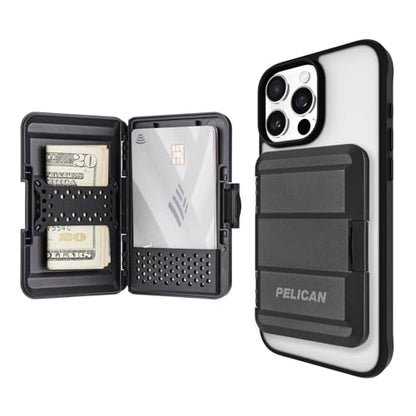 Pelican MagSafe Wallet for iPhone - Slim Magnetic Phone Wallet - Black | Heavy Duty MIL-STD Snap-On Magnetic Card Holder - Detachable Hard MagSafe Wallet for iPhone 17 Pro Max/16/15/14/13/Pixel 10 - color: Black, style: Protector