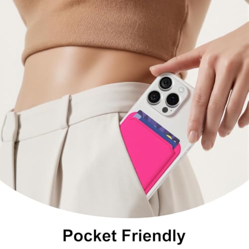 oakxco Magnetic Phone Wallet Stick On, Secure Phone Card Holder Silicone Compatible with Magsafe, Adhesive Pocket Sleeve ID Credit Card, Slim Thin Card Case, Compatible with iPhone Samsung, Hot Pink - color: Hot Pink