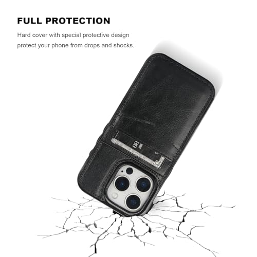 KIHUWEY for iPhone 16 Pro Wallet Case Card Holder for MagSafe, Black | Wireless Charging, RFID, Flip PU Leather, Magnetic Clasp, Kickstand, Heavy Duty Protective Cover - color: Magsafe for Black