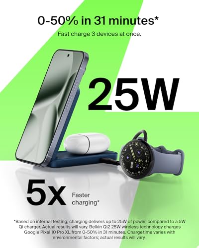 Belkin Qi2.2 25W Wireless 2 in 1 Foldable Fast Charging Station + USB C - color: Blue