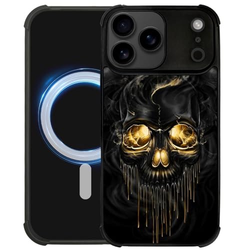 case for iPhone 17 Pro Max,Compatible with Magsafe,All-Round Protection Shockproof Anti-Scratches TPU Case Cover-Gold Black Skull - color: Gold black skull, size: IPhone 17 Pro Max
