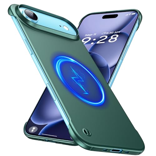 GRECAZO Magnetic Frosted Frameless Case for iPhone Air, Dark Green | Compatible with MagSafe, Metallic Finish, Hard PC Cover, Ultra Thin Lightweight Minimalist Borderless, Slim Fit, 6.5-Inch - color: Dark Green, size: iPhone Air