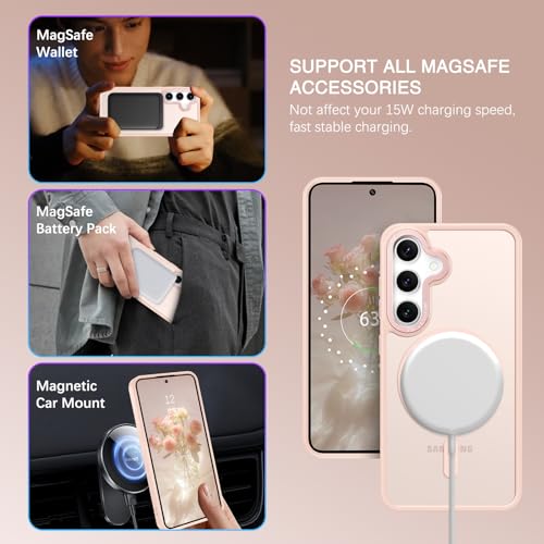 BENTOBEN Magnetic for Samsung Galaxy S24 Plus Case [Compatible with Magsafe] Translucent Matte Slim Thin Shockproof Anti-Yellow Women Men Protective Phone Cover for Samsung Galaxy S24 Plus 6.7",Pink - color: Pink