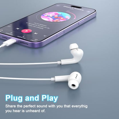 [Apple MFi Certified] Wired Headphones for iPhone 14 13 12,Lightning Connector Built-in Mic& Volume Control HiFi Stereo Nosie Reduction Earphones Earbuds Compatible with iPhone 13/11/XR/XS/X/8/7(2Pcs) - color: Pure white