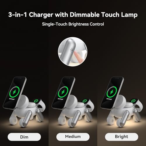 3 in 1 Charging Station for Apple Devices, Magnetic Wireless Fast Charger Stand Compatible with MagSafe for iPhone 17/16/15/14/13/12/Air Series, Apple Watch & Airpods - color: White