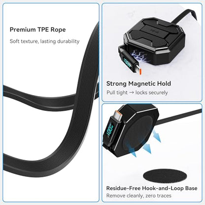 pzoz Retractable USB C Charging Cable, 100W Fast Charging Cord LED Display