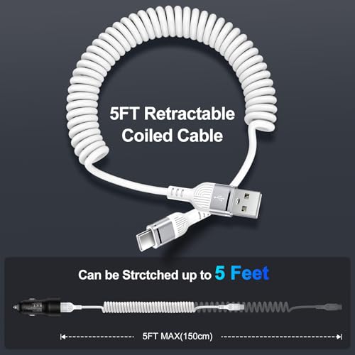 5FT Coiled USB A to C Cable for Google Pixel 11 Pro Fold/Pro XL, 11 Pro/11 - color: White