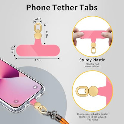 360°Rotatable Phone Tether Tab,3 Pieces Universal Phone Lanyard Patch Without Adhesive,Phone Lanyard Replacement Part for Cell Phone Strap(Pink+Transparent) - color: Pink+Transparent