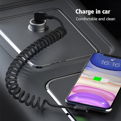 AICase 90 Degree Coiled Charging Cable,Right Angle Design Gaming LED Cord 6ft/1.8m Elastic Nylon Cable,Charge and Sync for Phone XS/XS Max/XR/Phone X/8/8 Plus/7/7 Plus, Pad Pro Air 2 and More - size: Coiled 6ft