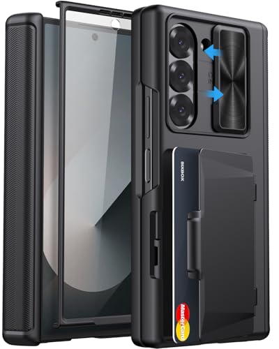 for Samsung Galaxy Z Fold 6 Case with Card Holder, 2024, Black - color: Black